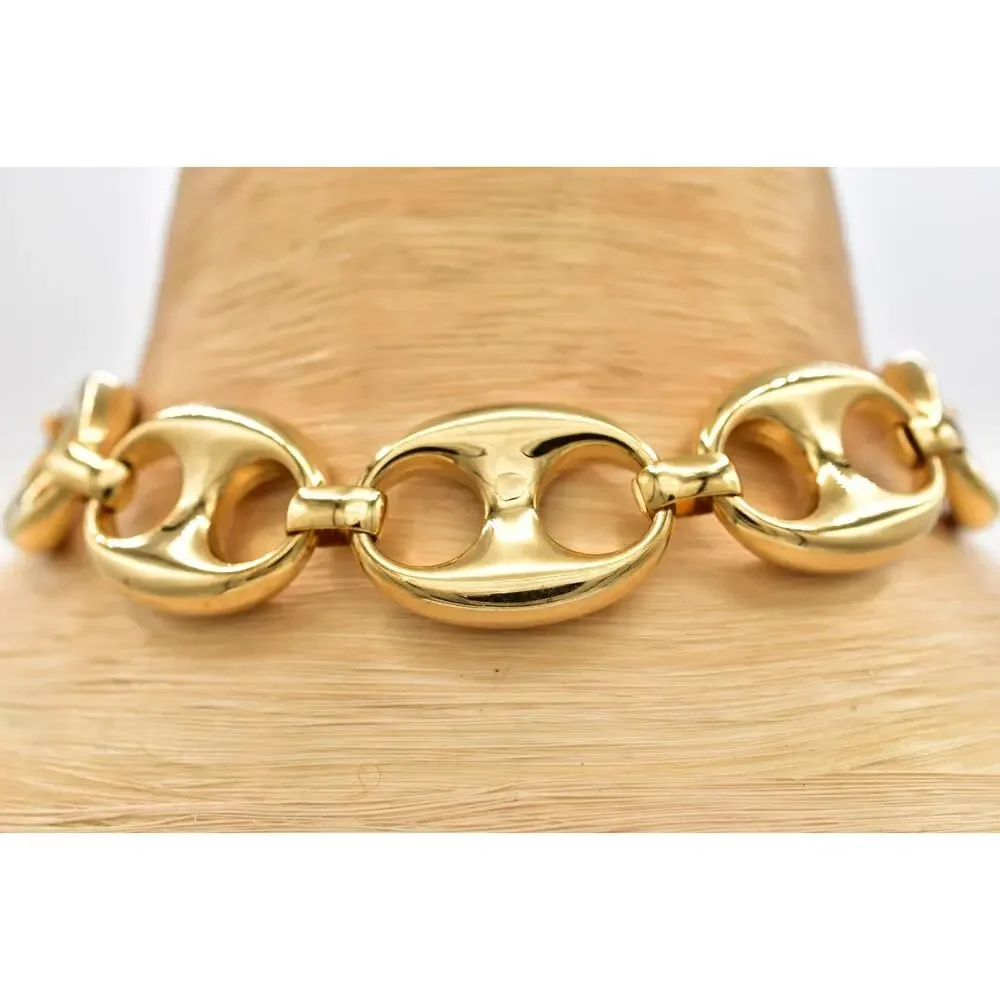 Vintage Y2K Heavy Gold Marine Link Choker Necklace Bold Chunky Wide Statement 9J